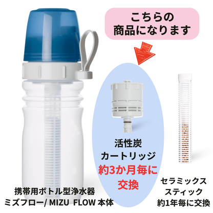 携帯用ボトル型浄水器　ミズフロー／MIZU FLOW　活性炭交換カートリッジ（約3か月毎に交換）